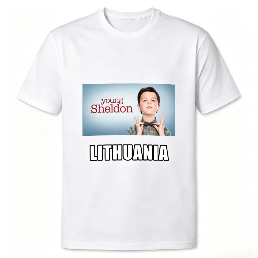 Lithuania Meme Graphic Men T‑Shirt Young Sheldon Funny Print Short Sleeve Casual Street Daily Tees