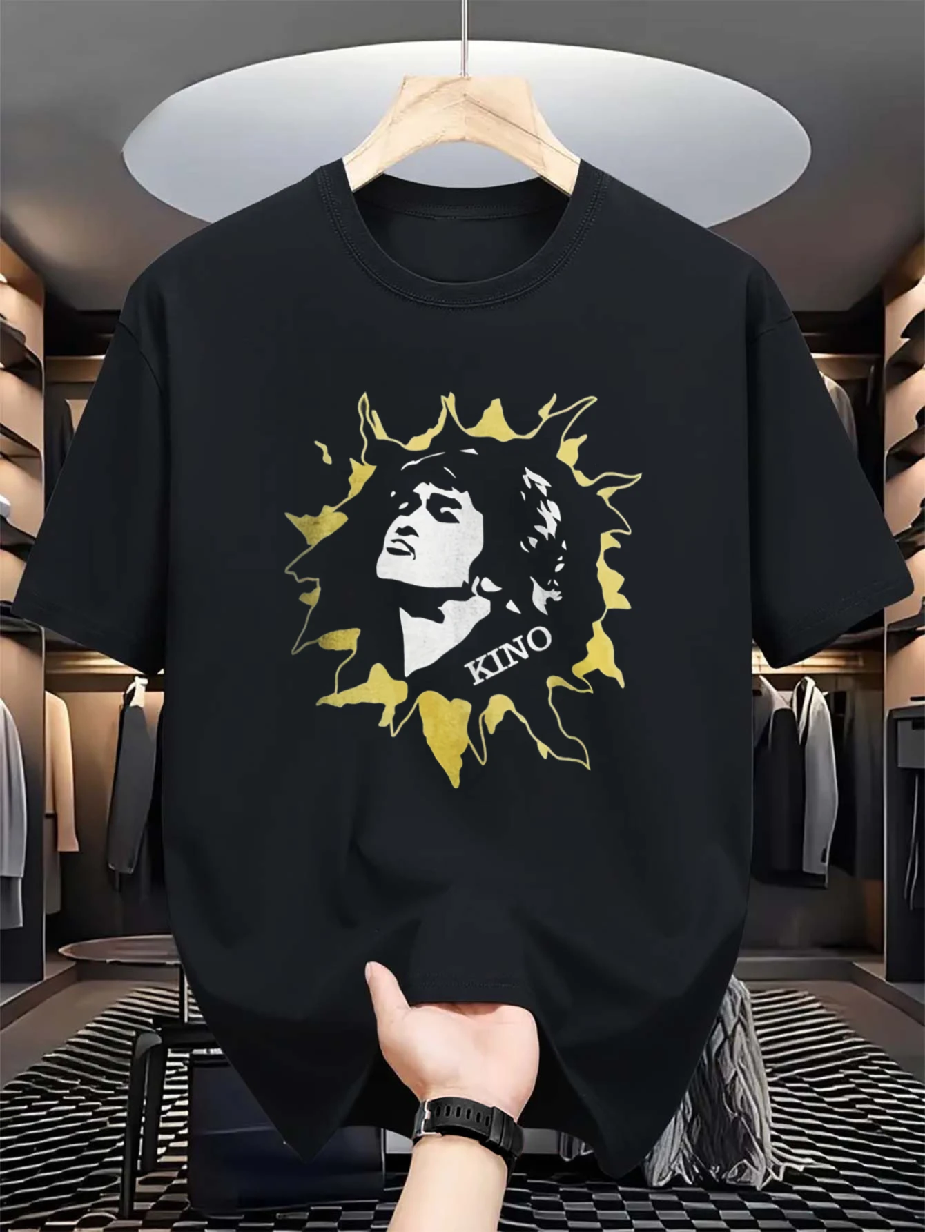Victor Choi Sunshine T-shirt Iconic singer portrait with KINO lyrics music T-shirt Harajuku street style  Unisex streetwear