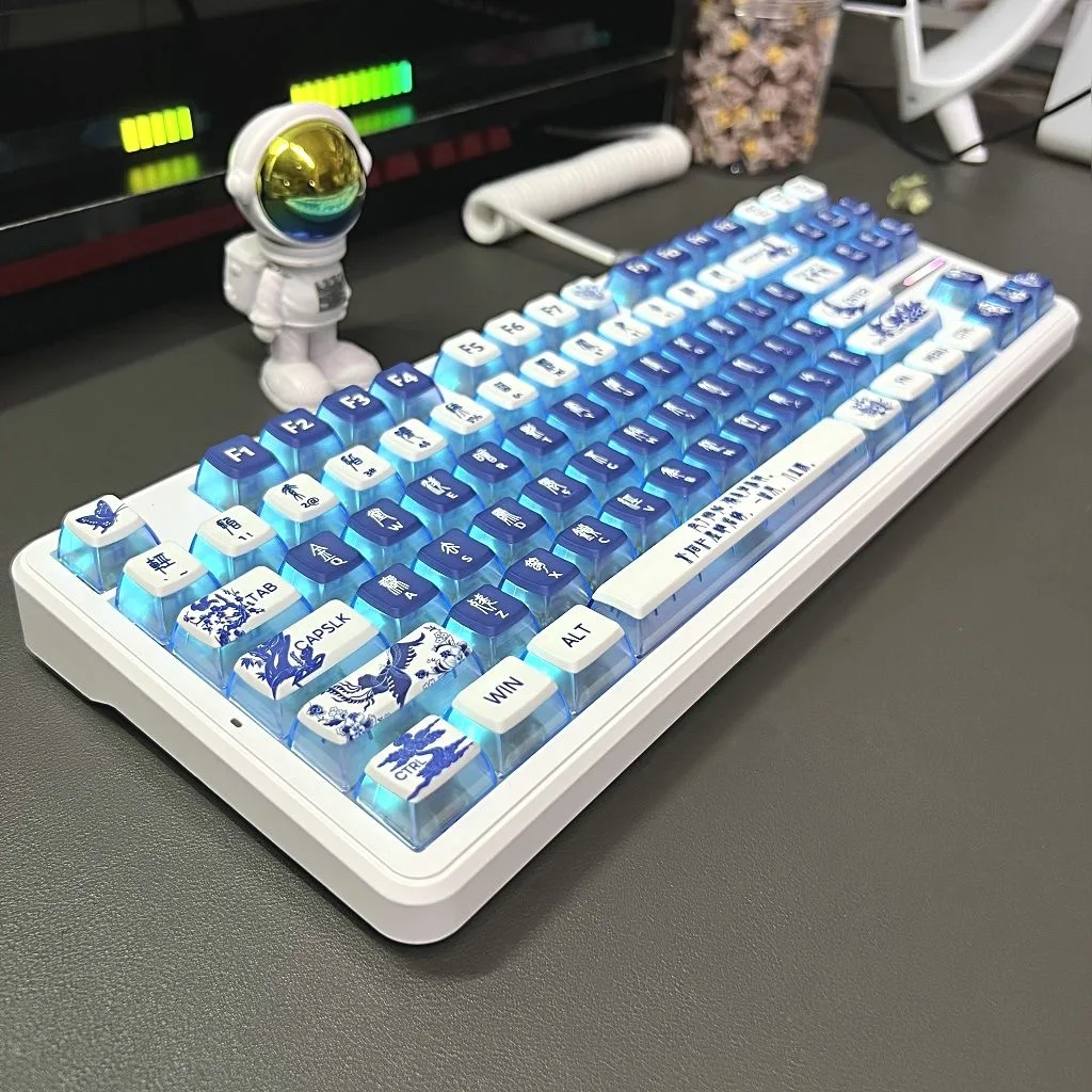 116 Keys Pudding Blue and White Porcelain Theme Keycap PBT Set Chinese Culture Keyboard Cap ASA Profile for Mechanical Keyboard