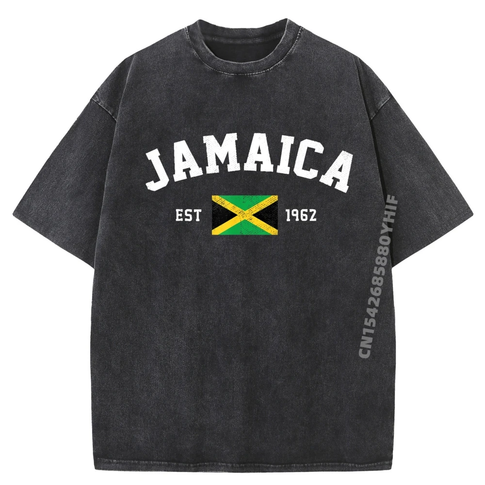 

Jamaica Est 1962 Jamaican Flag Independence Day Shirts Men Graphic Tees Vintage Washed Shirt Mens Printed Tshirt