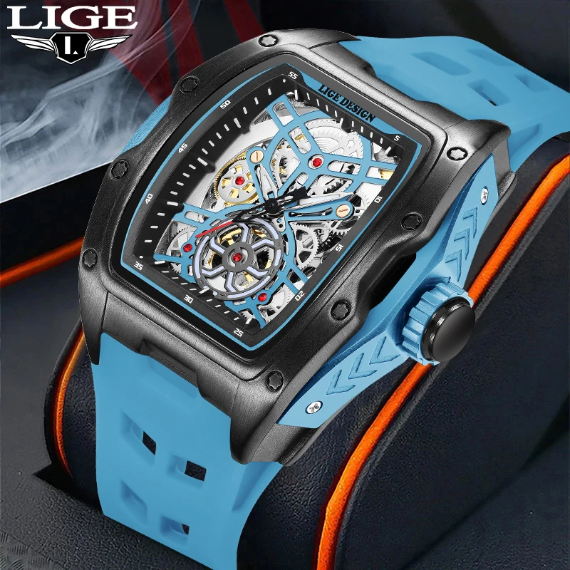 

LIGE Fashion Luxury Mechanical Watches for Mne Casual Sport Military Silicone Hollow Out Automatic Waterproof Luminous Man Watch