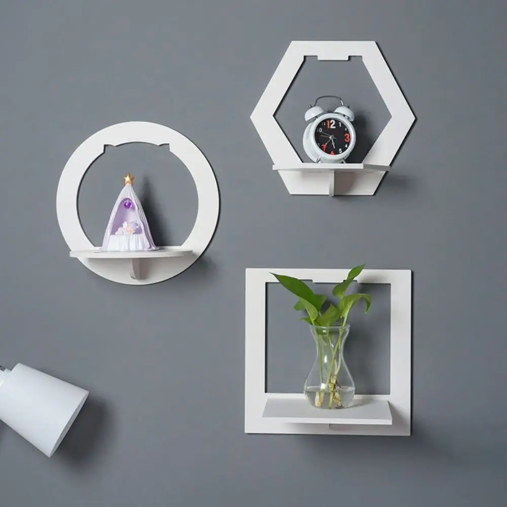 PVC board Wall shelving rotundity/square/hexagon white Wall decoration shelf waterproof Easy to clean Wall display bedroom