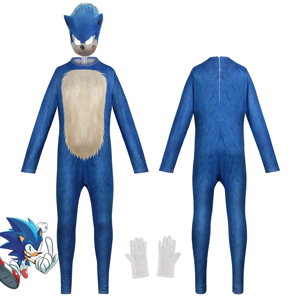 Anime Game Sonic Blue Red Black Shadow Hedge Jumpsuit Hog with Headgear Mask Cosplay Costumes for Kids Carnival Clothes