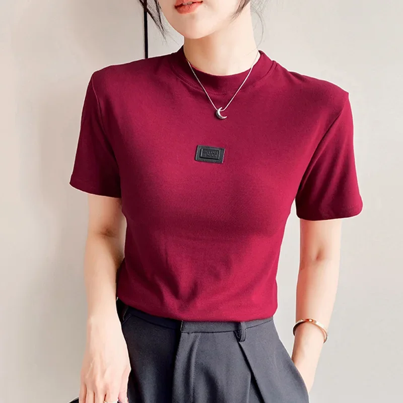 

Pop Korean Style Basic White T Shirt For Women Summer Casual Clothing O Neck Tshirts Short Sleeve Tees Solid Slim Tops Mujer