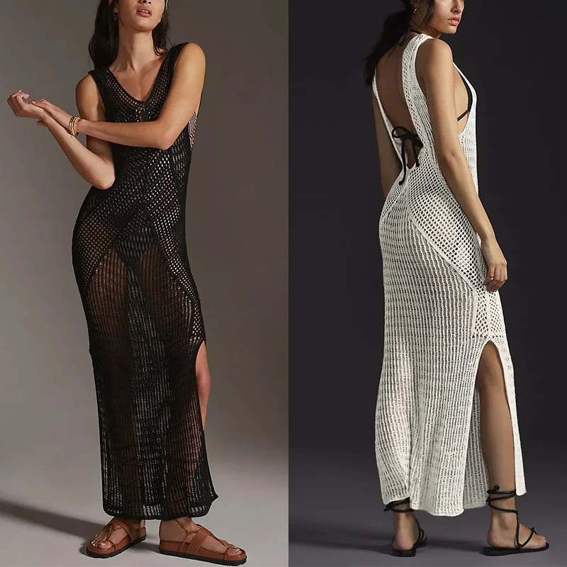 صيف جديد المرأة مفتوحة الظهر مثير إغلاق المناسب تنورة الشاطئ جوفاء محبوك بيكيني التستر