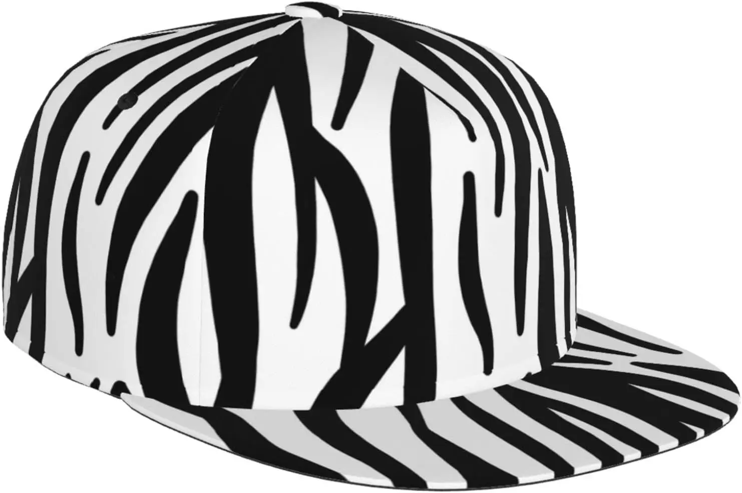 Zebra Print Flat Bill Hat, Unisex Snapback Baseball Cap Hip Hop Style Flat Visor Blank Adjustable Black