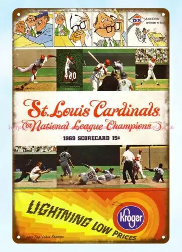 bar house  1969 baseball scorecard program metal tin sign