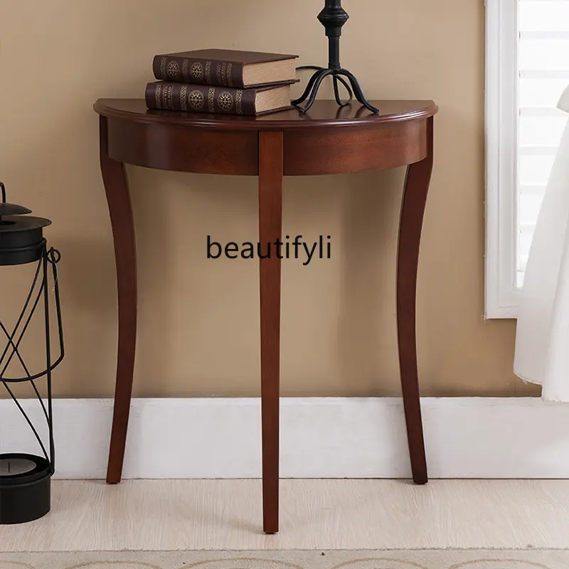 Console Tables American-Style Solid Wood Semicircle Table Console Side Table Entrance Cabinet Decoration Table