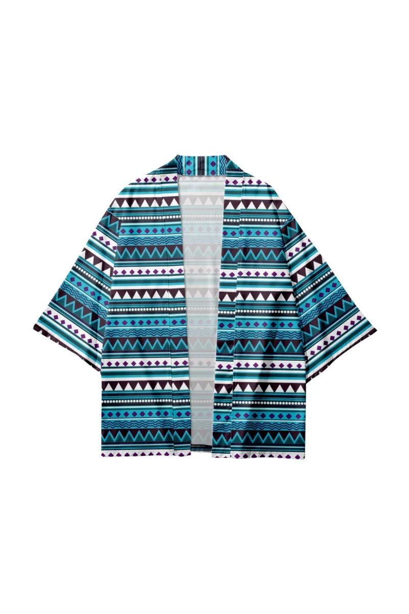 Geometry Striped Printed Japanese Streetwear Cardigan Asian Kimonos Harakuju Vintage Costume Men Haori Yukata Clothing