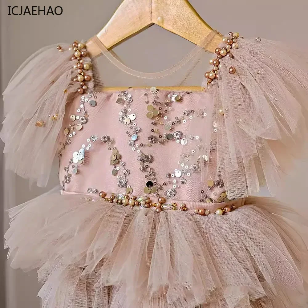 2026 Trendy Girls' Princess Dresses Gown Sparkling Sequined  Layered Tulle Special Events Dress with Charming Bow for Sleeveless