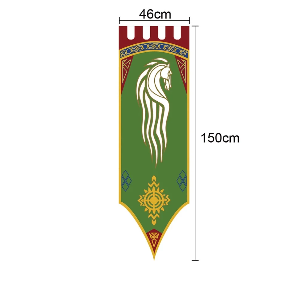 46x150cm Medieval Kingdom Rohan Gondor Horse Tree Banner Flag Wall Hanging Home Dorm Living Room Pennant Flag Burgees Decor