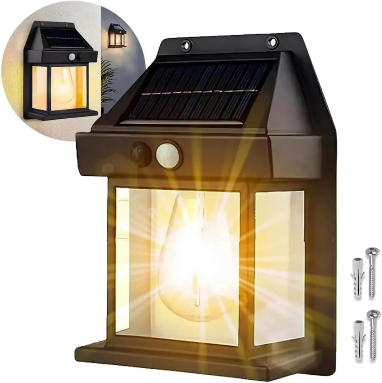 1/2/4Pcs Solar-Powered Waterproof Outdoor Wall Light w/Motion Sensor Tungsten Filament Garden Yard Decoration LED Lamp 3 Modes