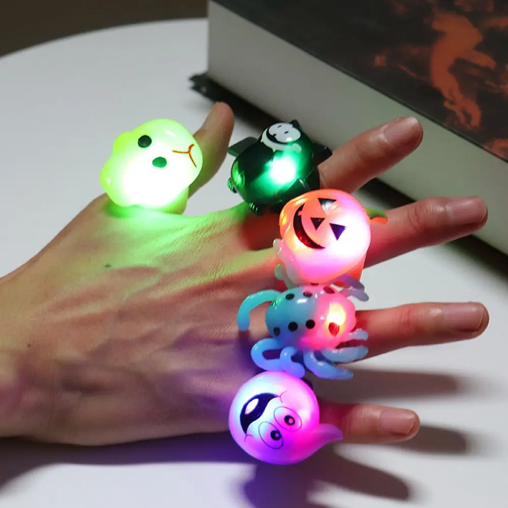 Dimmer Antistress Party Pumpkin Bat Korean Style Finger Rings Halloween Party Jewelry Female Halloween Rings LED Glowing Light