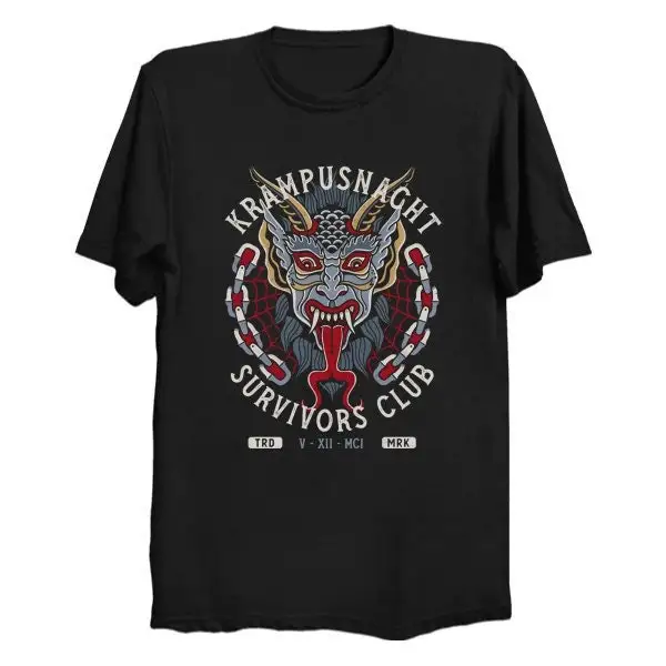 Krampus Survivors Club T Shirt Creepy Tattoo Style Christmas Holiday Design Gothic Horror DARK