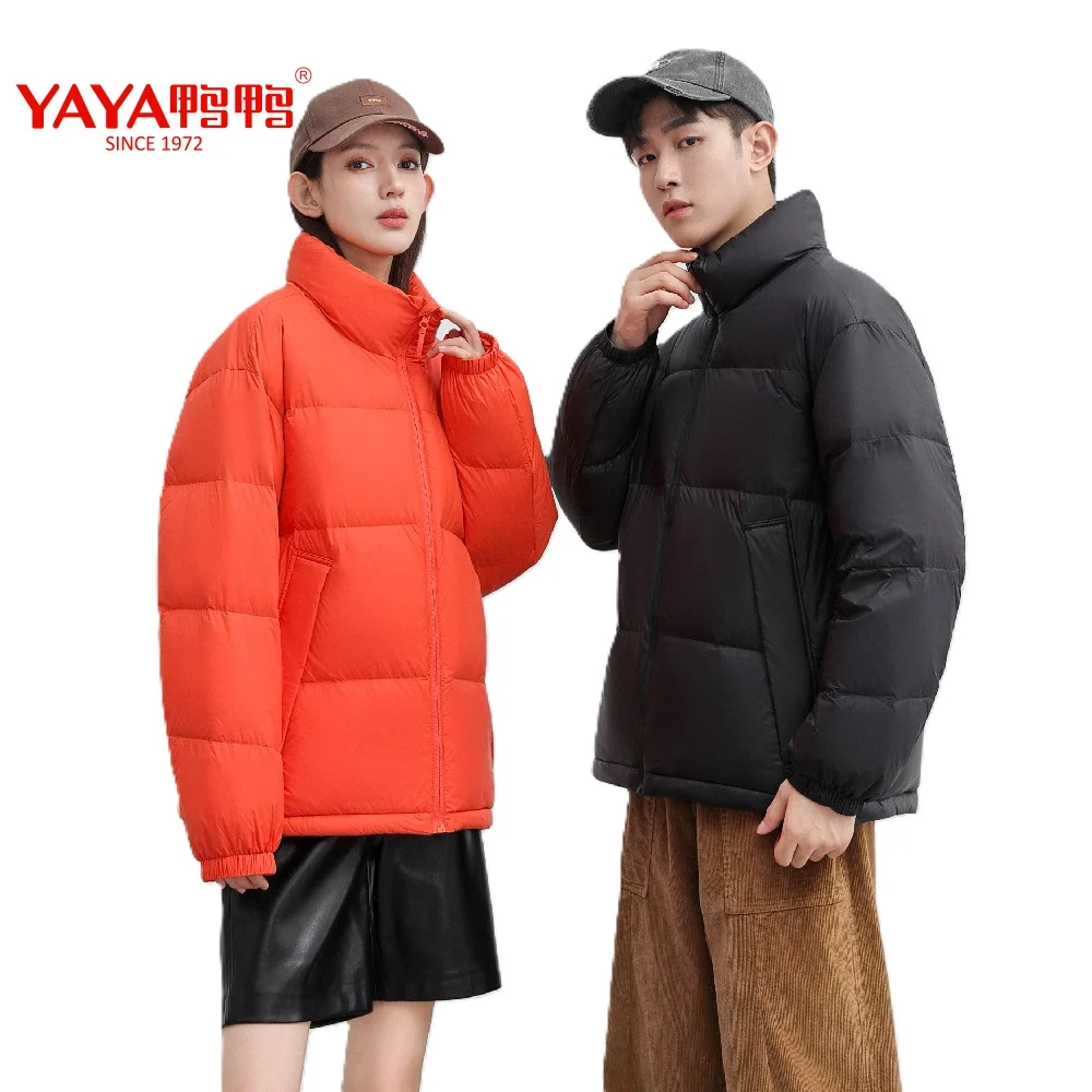 YAYA 2024 Winter Men's Stand Collar Puffy Coat Couples Style 90% White Duck Down Jacket Windbreak Business Casual Warm Outwear