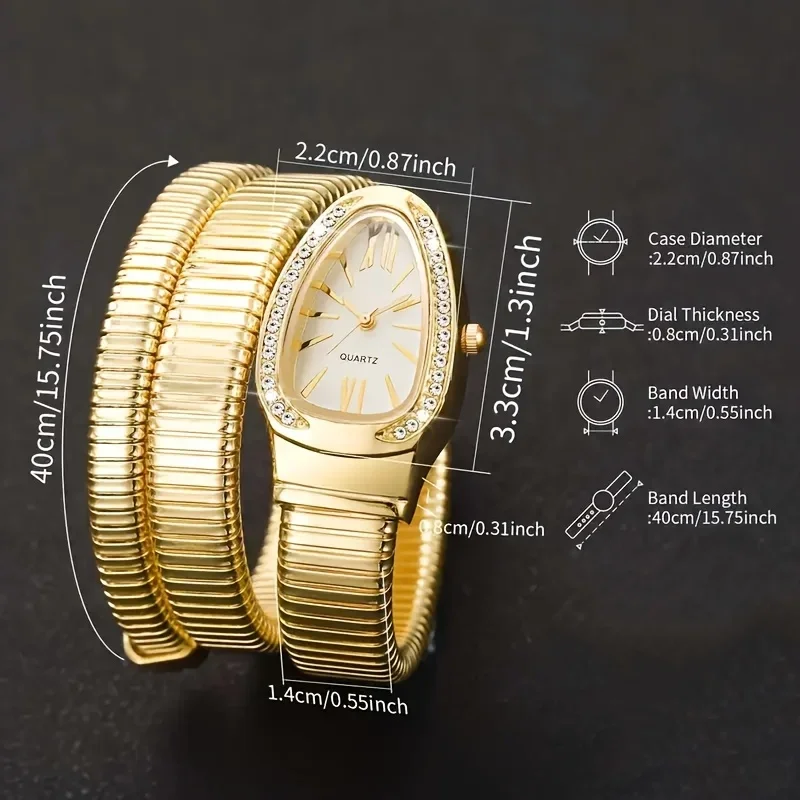 ساعة كوارتز بتصميم ثعبان أنيق للنساء، سوار معدني من خليط معدني، قرص فريد، نمط كاجوال، هدية مثالية لها #4