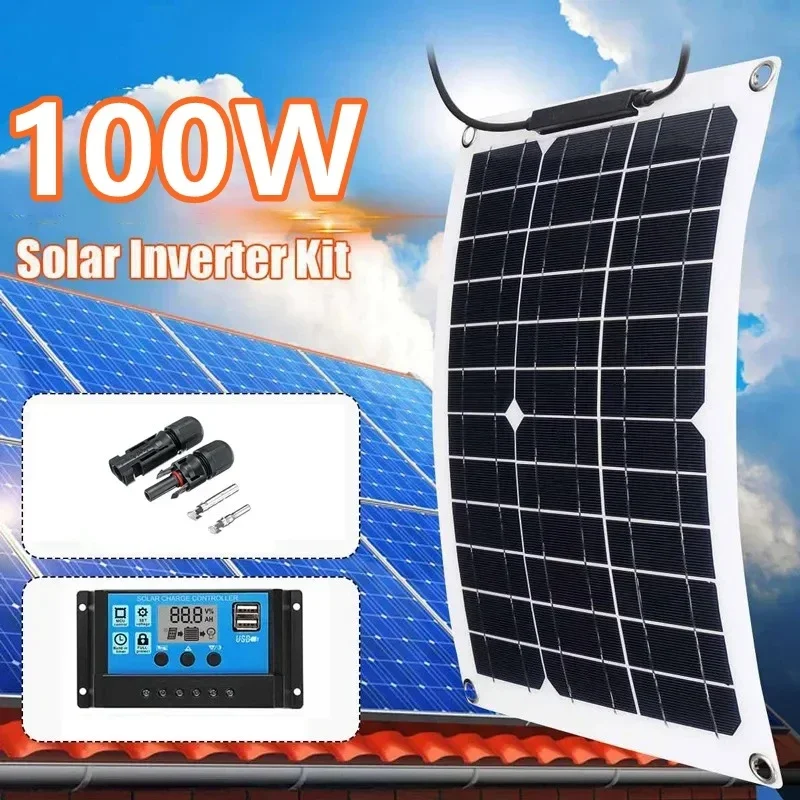 100W/200W Flexible Solar Panel Kit 12V Battery Charger mc4 with 10-30A Controller Solar Cells Power Bank for Phone Car Yacht RV