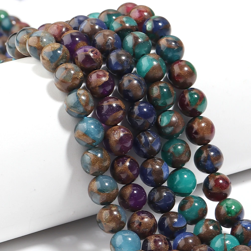 32–90 Stück bunte runde goldfarbene Steinperlen, Natursteinperlen, lose Perlen für die Schmuckherstellung, DIY-Armbänder, Zubehör – Detail 4