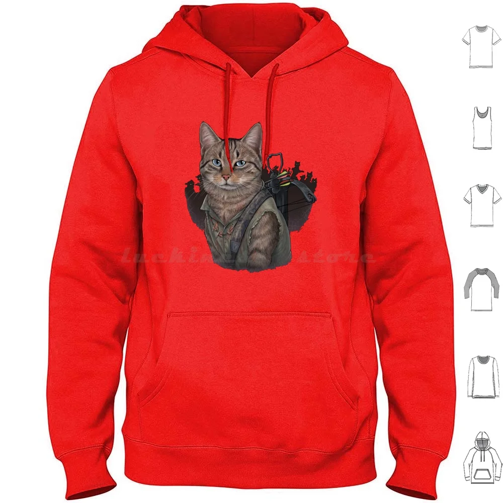 Daryl Dixon Cat Hoodie cotton Long Sleeve Walking Dead Cat Cats Kitty Zombies