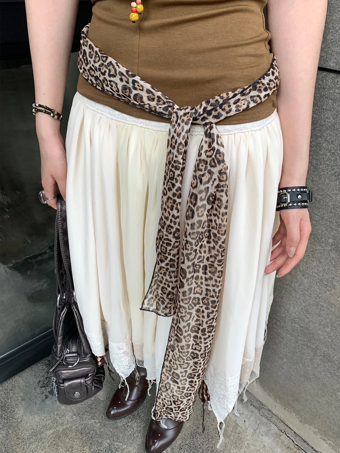 American Sexy Girl Style Leopard Print Belt Women's Minority Design Sense Skirt Jeans Accessory Silk Scarf Leather Belt