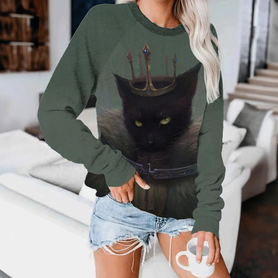 Nette Katze Muster 3D Druck Sweatshirts frauen Raglan Lange Ärmel Hoodies Streetwear Y2k Pullover Harajuku Top Weibliche Kleidung