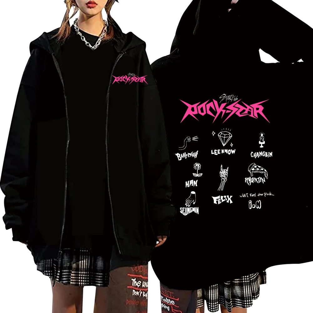 ROCK-STAR 2024 Hot Stray Kids Zipper Hoodie StrayKids Hoodies Trendy Sweatshirts Winter Plus Size Warm Woman Zip-up Jacket Coats