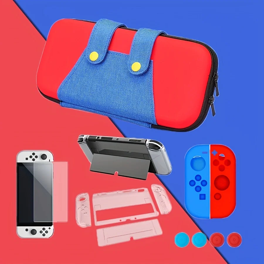 Switch Case Compatible with Nintendo Switch/OLED, Carrying Bag with 10 Game Holders Hand Strap Screen Protector and 4 Thumb Caps