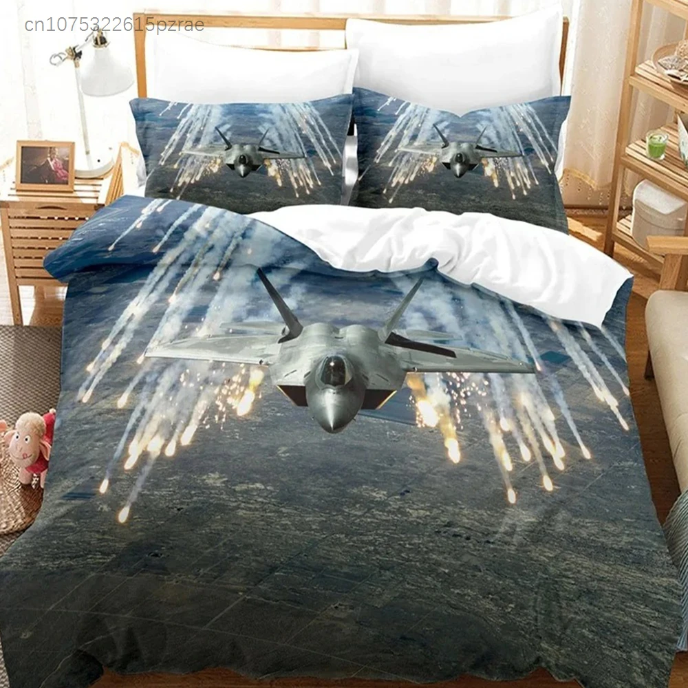 Fighter Fire King Queen Full Duvet Cover Cool Airplane Bedding Set Military Fans Quilt Cover Red Black Polyester Comforter Cover