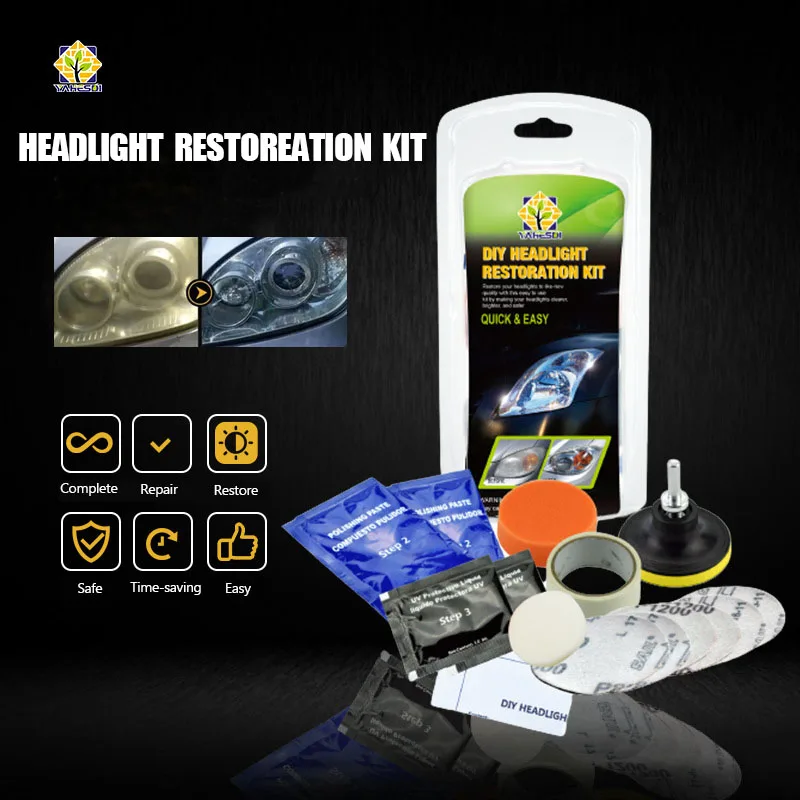 Headlight Restoration Kit DIY Car Headlight Repair and Cleaning Kit Headlamp Lens Restorer Polishing Paste Car Drill Adaptor