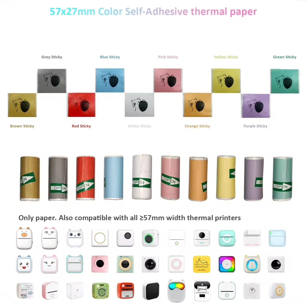 Color Sticker Mini Thermal Printer Paper Sticker Photo Papers Label Paper For PeriPage PAPERANG Poooli 57mm width Photo Printer