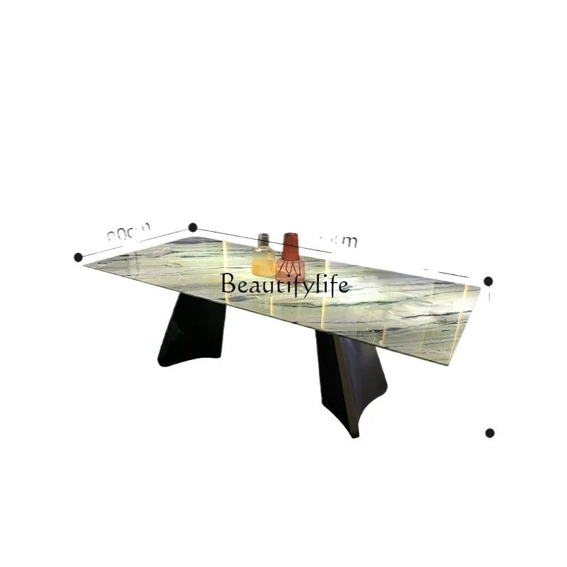 

Jade Natural Marble Dining Table Light Luxury Home High-end Large Apartment Rectangular Luxury Stone Dining Table