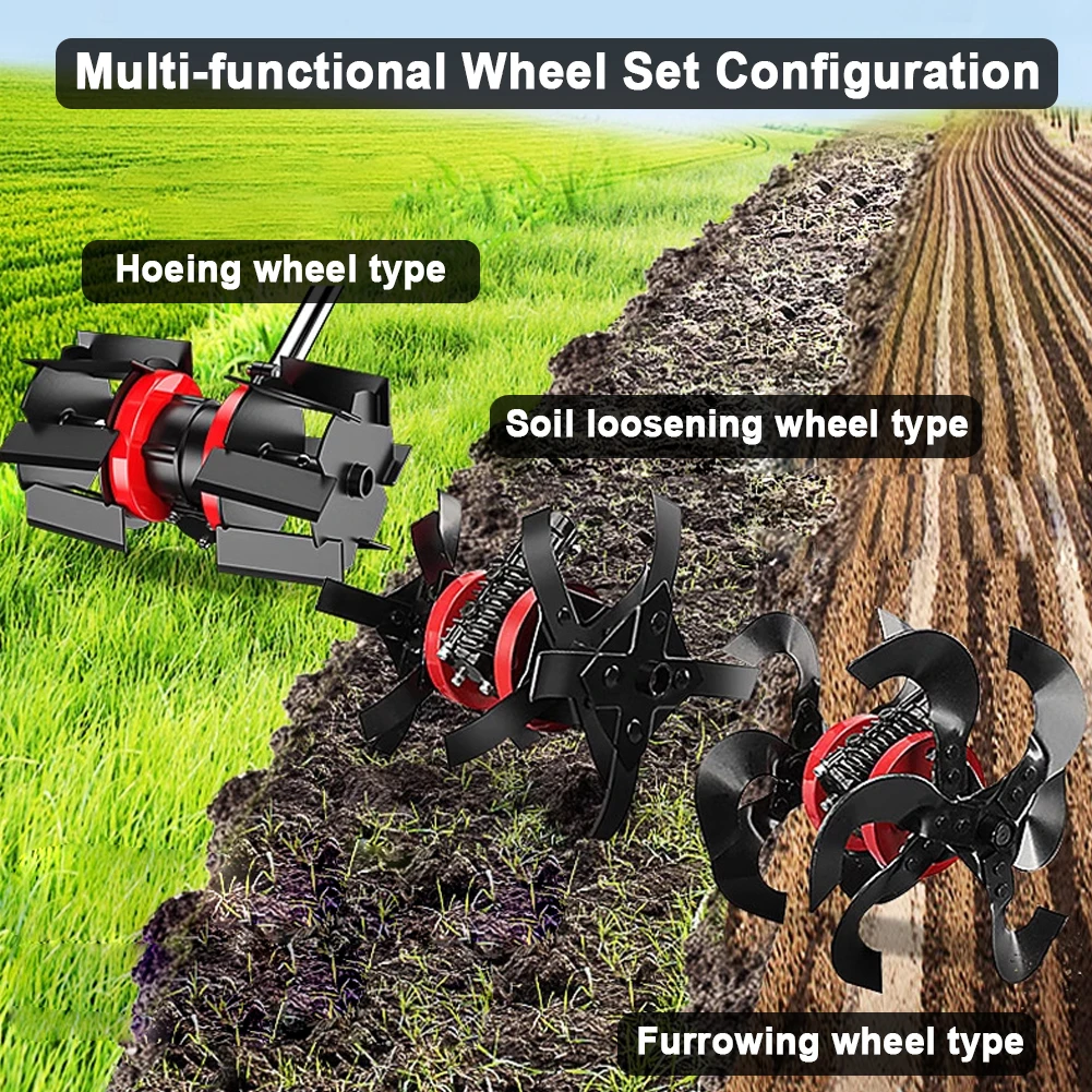 Multifunctional Lawn Mower Grass Trimmer Accessory with Interchangeable Blades Soil Loosening/Trenching/Weeding Wheel Optional