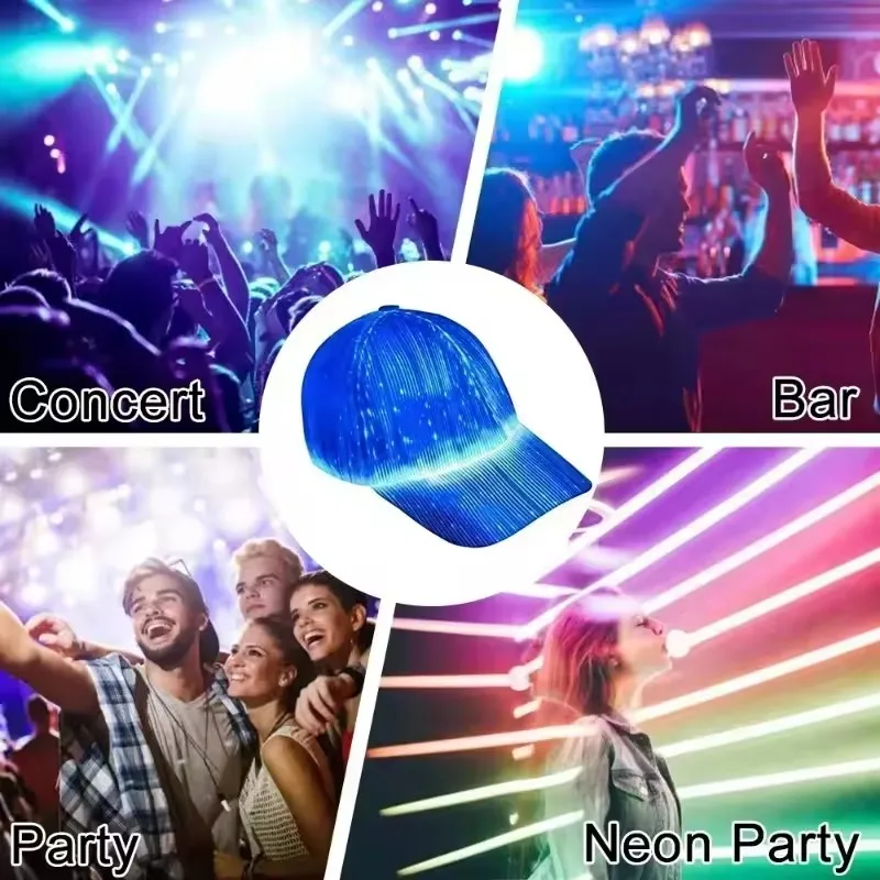 Party Disco Bar Flashing Caps LED Fiber Optic Hat Rechargeable Light Up Night Running Baseball Cap Glow Hat Hip-Hop Luminous Hat