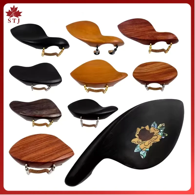 1/8 to 4/4 Violin Chinrest With Metal Clamp Screw Bracket Cork, Ebony Jujube Wood, Violin Chin Rest Installed Hardware 3/4 1/2