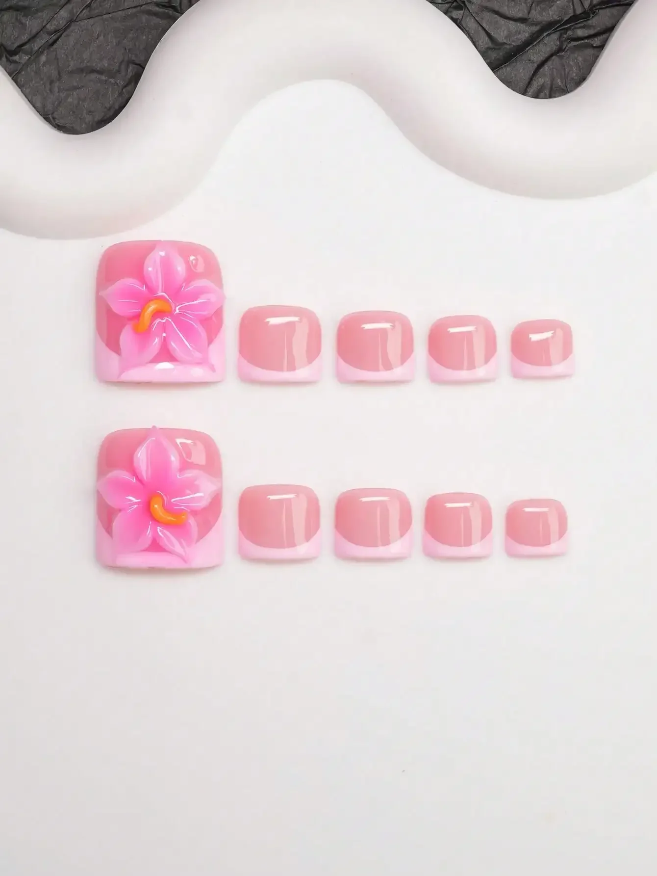 

14pcs Y2K Baddie Style Handmade Nail Stickers, Nude & Pink Color French Tip With Floral Design, Shiny Nail Decals Suitable For Party, Wedding, Daily Wear, Includes 4 Extra Nails, Great Gift For Women & Girls