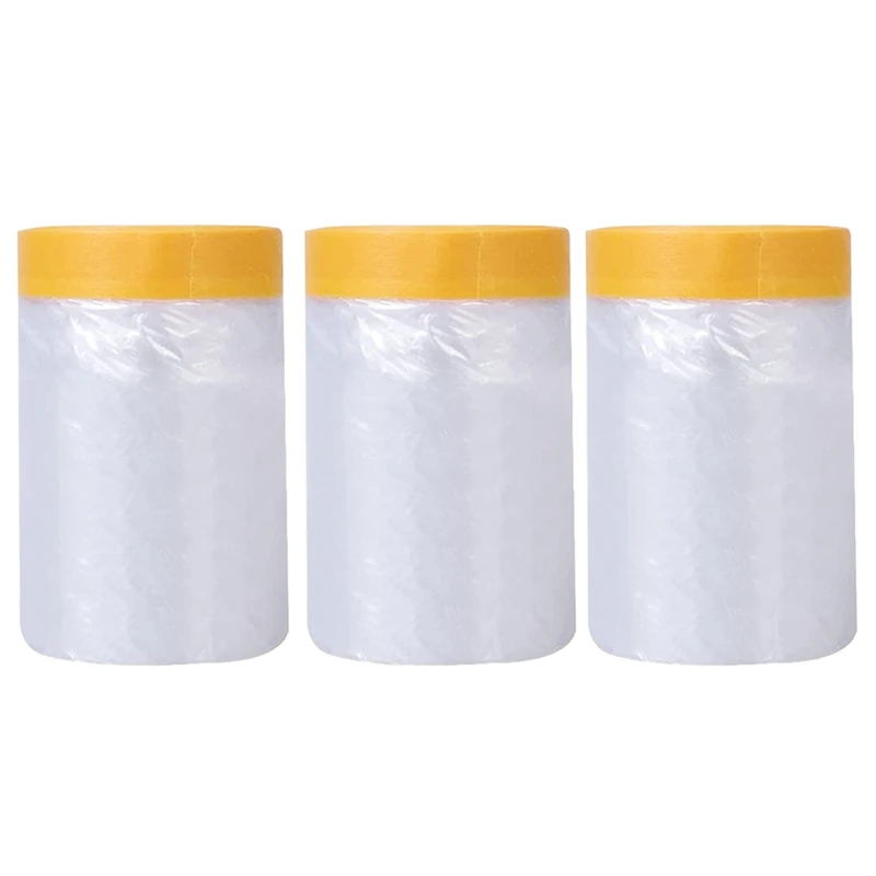 Dust Sheets Roll, Plastic Masking Film Rolls Drape Masking Film With Self-Adhesive Tape For Painting Furniture Covering