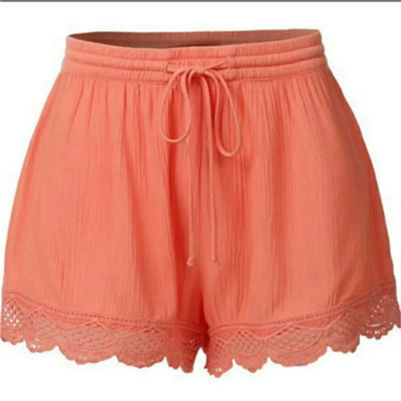 Women's Casual And Versatile Solid Color Shorts Patchwork Lace Drawstring Basics Comfortable High Quality Female Summer Shorts