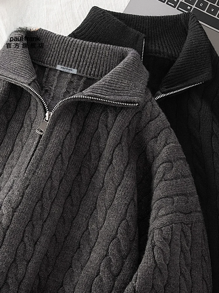  Men's Knitted Fce Lined f Zip Sweater Autumn Winter Casual Trousers Faionable Monkey Face Design Ensemble