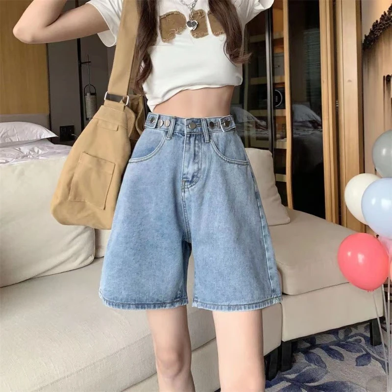 S-5XL Summer High Waist Shorts Women Trendy Korean Denim Simple Baggy All-match Students Classic Hotsweet Sexy Leisure Comfort