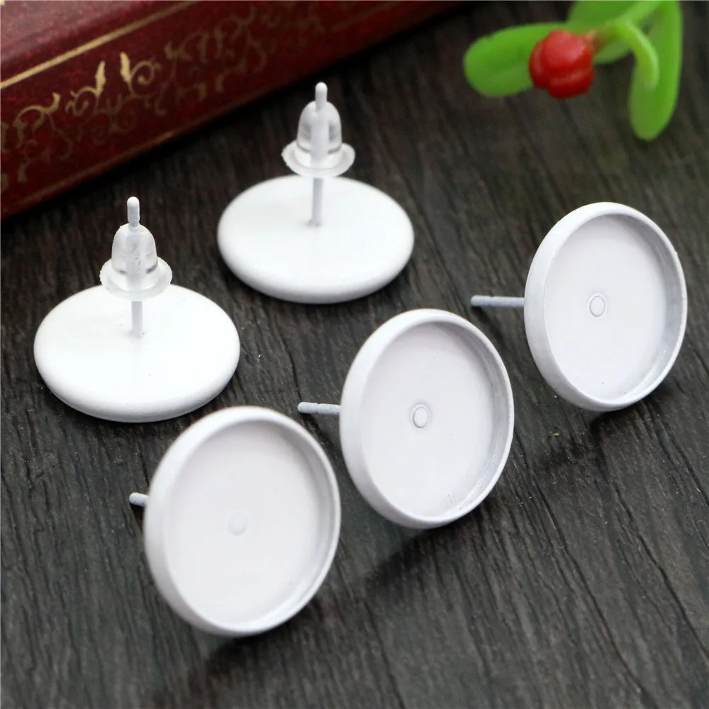 12mm 20pcs White Color Plated Earring Studs,Earrings Blank/Base,Fit 12mm Glass Cabochons,Buttons;Earring Bezels (L2-02)