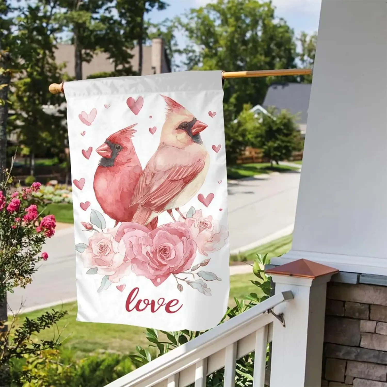 Red And Pink Birds Roses Flower Garden Flag 12x18 Vertical Double Sided Farmhouse Holiday Outside Decorations Yard Flag YYQ GGO