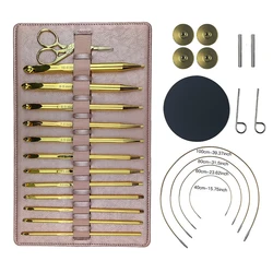 12 Sizes Golden Color Crochet Hook Interchangeable Afghan Tunisian Circular Aluminum Crochet Hooks Carpet Weaving Needles