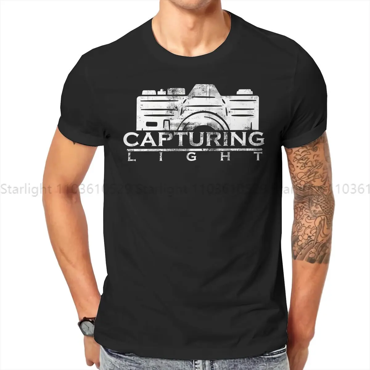 Photographer Camera Patent Creative TShirt for Men Capturing Light Photo Round Neck T Shirt Hip Hop Gift Tops