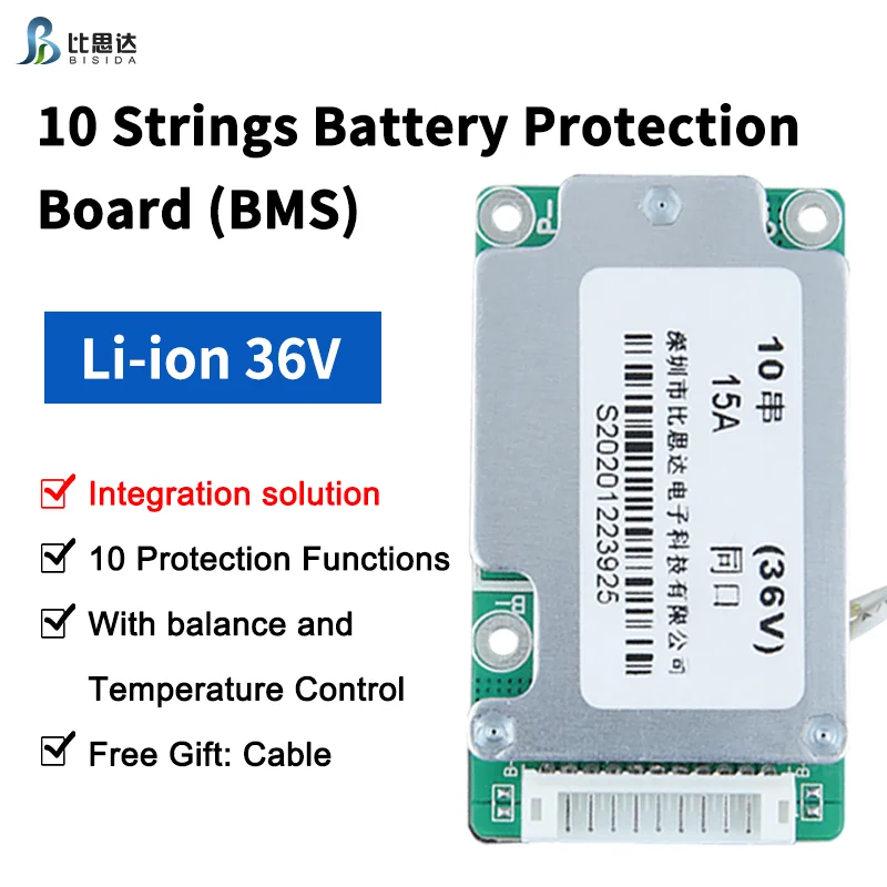 Bisida 10S 36V BMS 10A/20A Li-ion ładowarka akumulatorów litowych płyta ochronna z monitorowanie temperatury dla akumulatora 18650