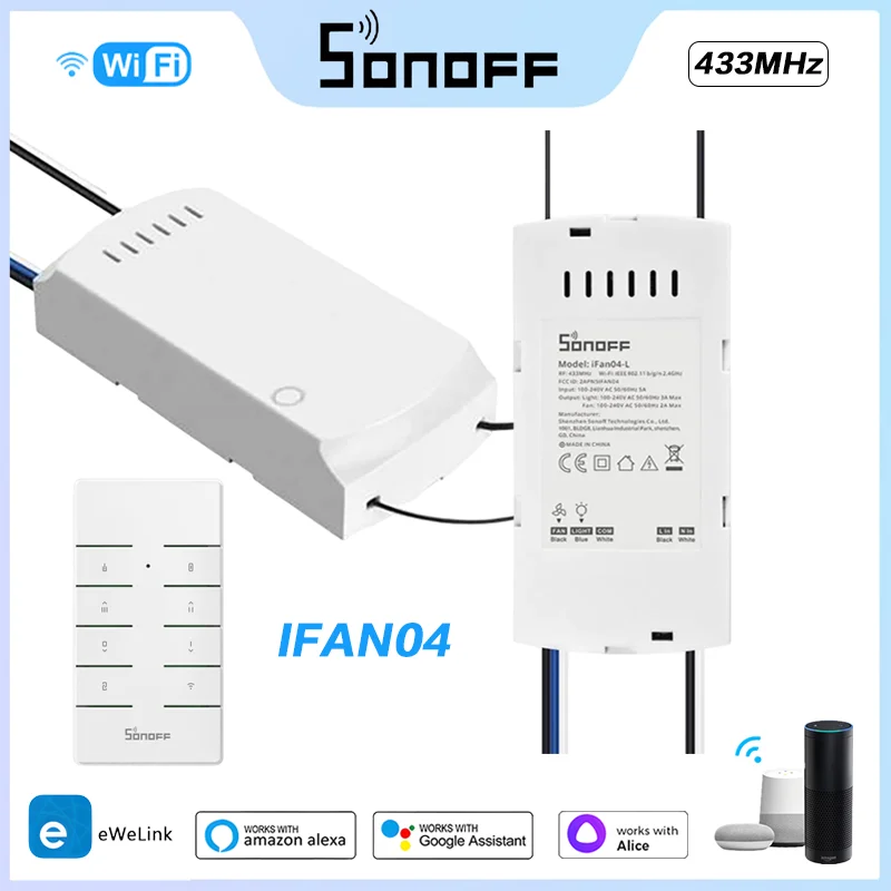 SONOFF IFan04 ESP Wifi Smart Fan Switch Celling Fan/Light Controller 433 RF/APP/Voice Remote Control Adjust Speed Smart Home