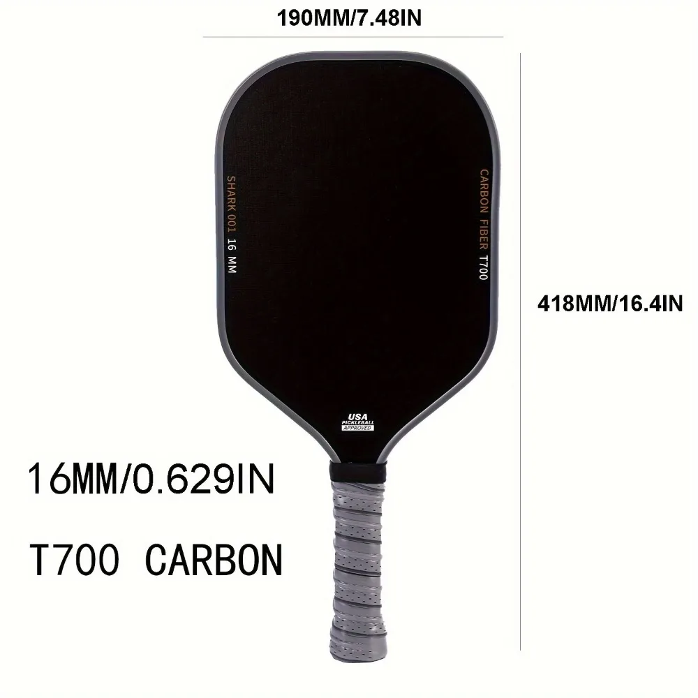 16mm T700 Carbon Fiber Pro Pickleball Paddle with Textured Grip & High-Friction Surface for Superior Control and Enhanced Grip