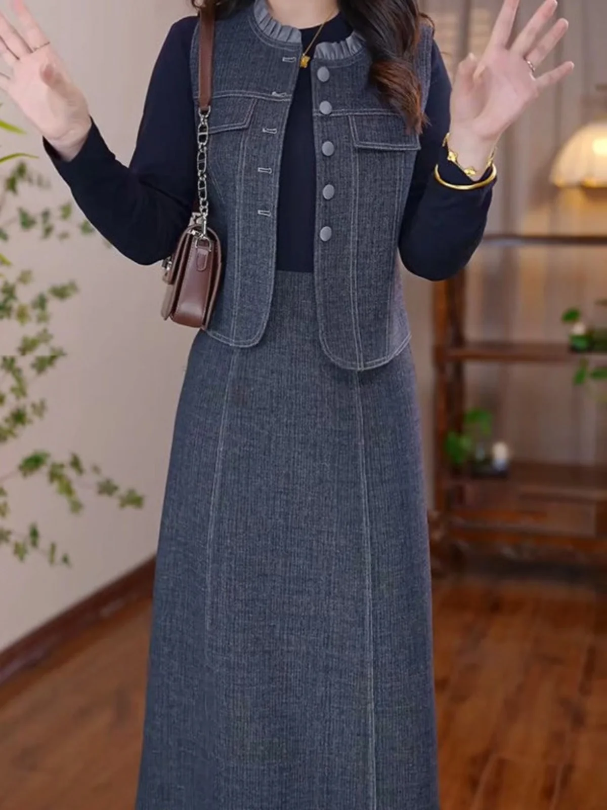 High End Temperament Vest Dress Two-piece Set Spring and Autumn Korean Version Elegant Women's Set
