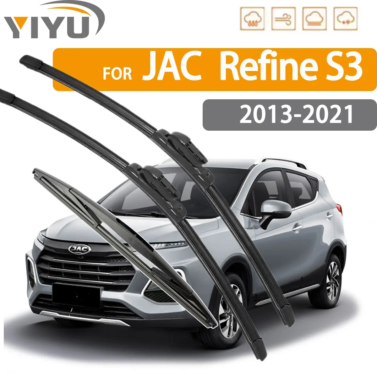 

3PCS Car Wiper For JAC Refine S3 2013-2021 Front Rear Wiper Blades Brushes Auto Windscreen Window Accessories