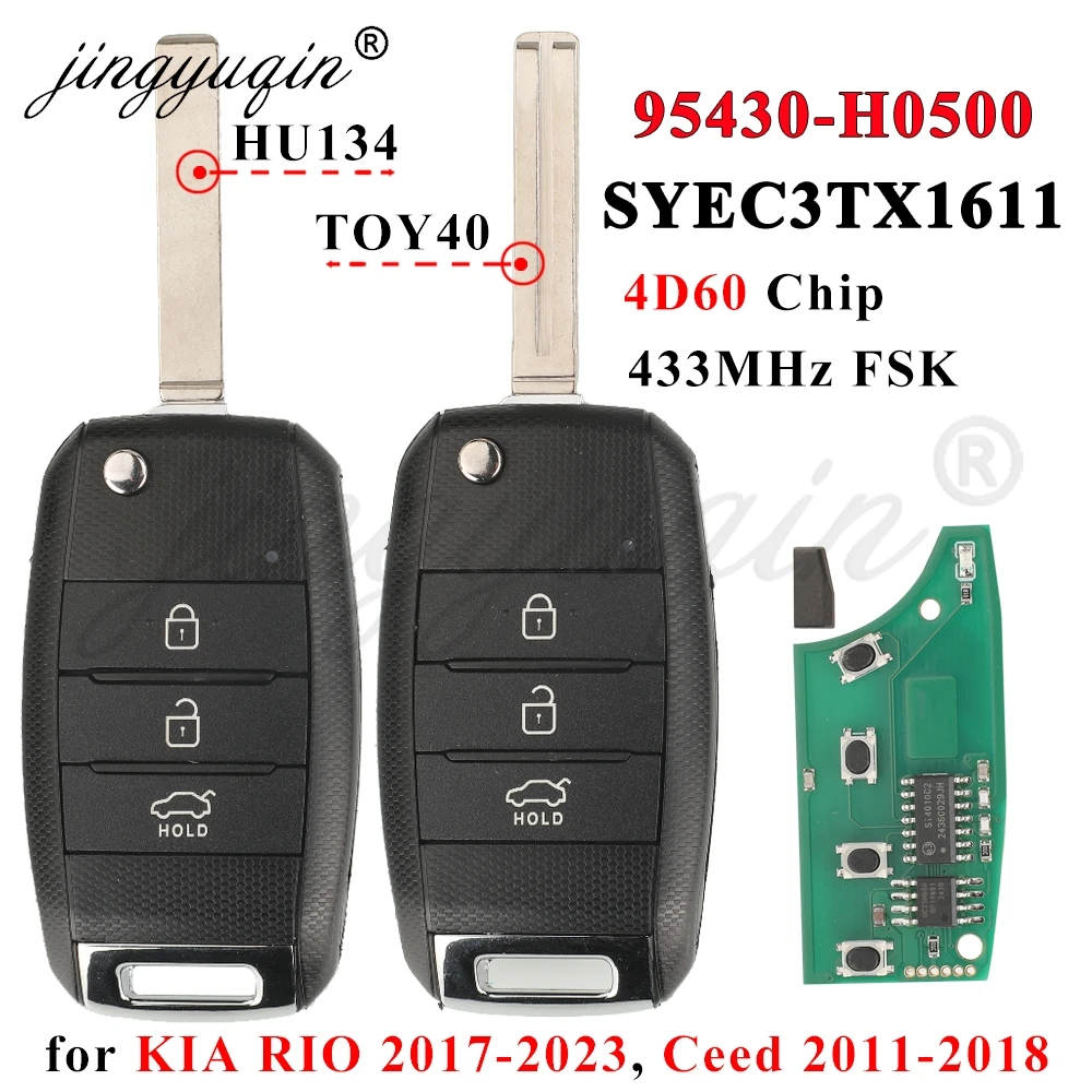jingyuqin for Kia Rio 2017-2023 Ceed 2011-2018 Flip Remote Car Key 3Buttons 95430-H0500 433MHz 4D60 SYEC3TX1611 HU134 TOY40 Fob
