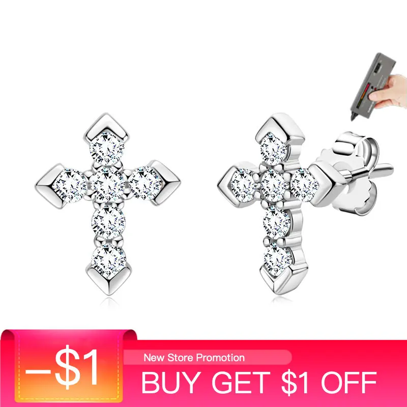 

Cross Moissanite Ear Studs Unisex 0.54 Carat 925 Sterling Silver for Women and Men Jewelry Free Shipping